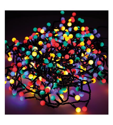 Multicolour LED light garland by Lumineo, 14 meters long, outdoor garden decoration with multicoloured LED bulbs.