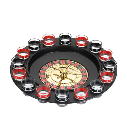 Set of 18 casino roulette-themed glass drinkspel glasses by BigBuy Party, featuring playful designs for fun gaming and gift occasions.