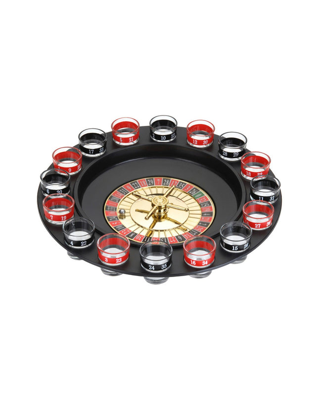 Set of 18 casino roulette-themed glass drinkspel glasses by BigBuy Party, featuring playful designs for fun gaming and gift occasions.