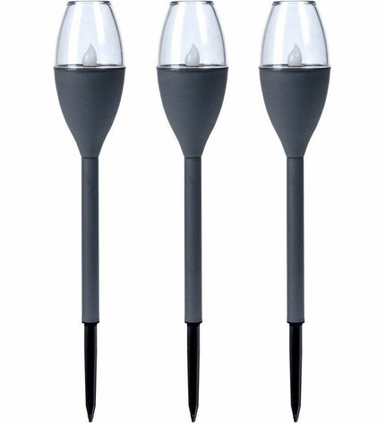 Dark gray solar garden torch set by Progarden, outdoor decoration, 21x8x31 cm plastic torches with solar-powered lighting.