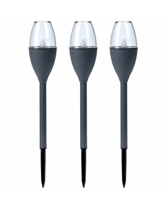 Dark gray solar garden torch set by Progarden, outdoor decoration, 21x8x31 cm plastic torches with solar-powered lighting.