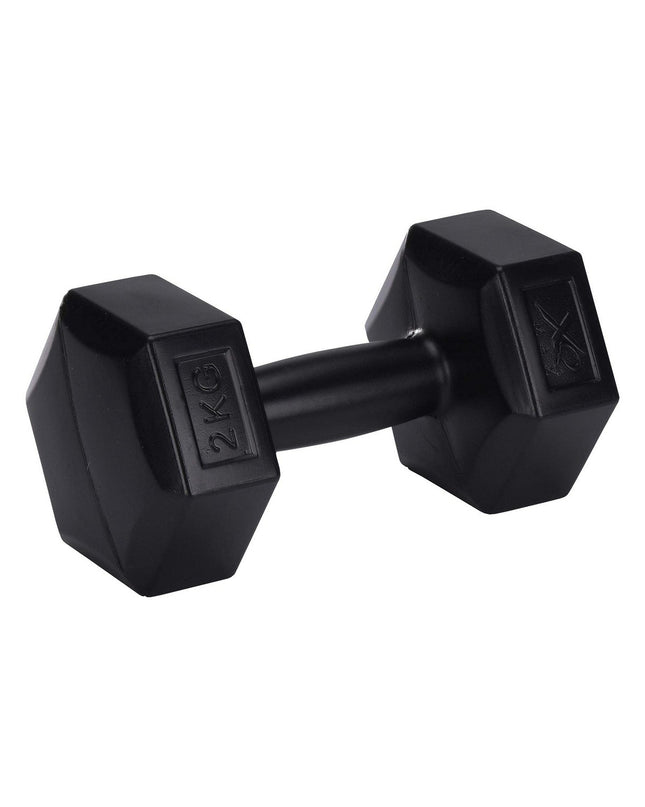 Black XQ Max dumbbells for fitness and outdoor workouts, featuring a sturdy handle and compact weight design.