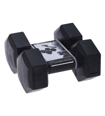 Black XQ Max dumbbells for fitness and outdoor workouts, featuring a sleek design for strength training exercises.
