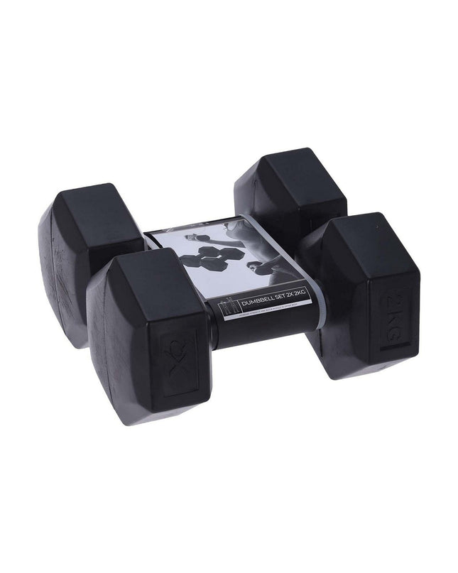 Black XQ Max dumbbells for fitness and outdoor workouts, featuring a sleek design for strength training exercises.