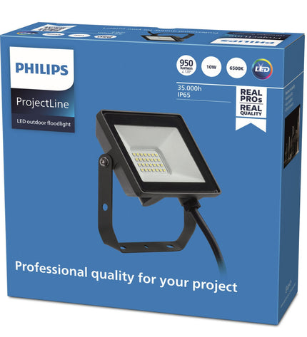 Philips 2100W black outdoor garden floodlight with 950 lumens, suitable for exterior decoration and outdoor lighting.