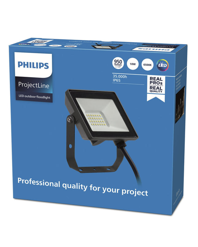 Philips 2100W black outdoor garden floodlight with 950 lumens, suitable for exterior decoration and outdoor lighting.