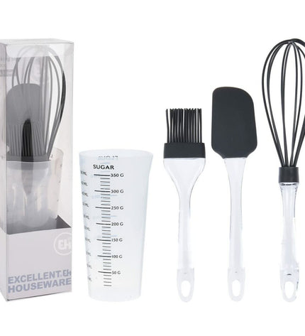 Excellent Houseware cake decorating kit with four baking tools, including piping tips and spatulas, for making cake treats.