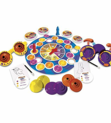 Goliath Mirogolo board game for children and parents, colorful game pieces and a game board with illustrations.