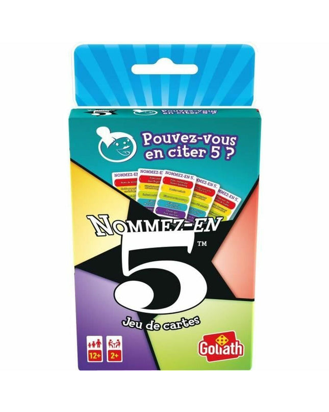 Goliath Nommez-en 5 game box with colorful game pieces and instructions for family fun and social gameplay