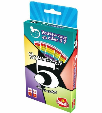 Goliath Nommez-en 5 board game for children with colorful game pieces and scorecards, fun family game in a box.