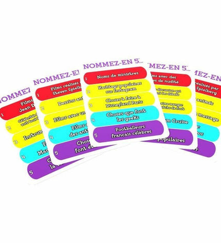 Goliath Nommez-en 5 board game with colorful game pieces and cards, ideal for family and party game fun.