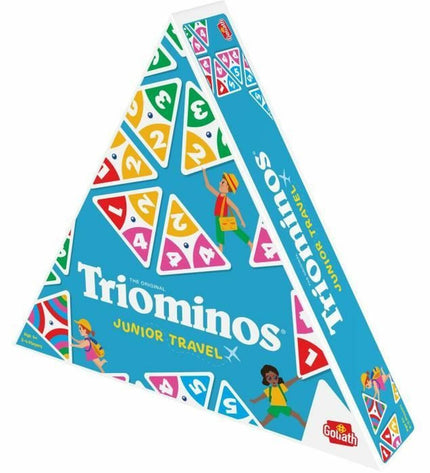 Goliath Triominos Junior travel game set with colorful tiles for kids, portable game for fun and learning on the go.