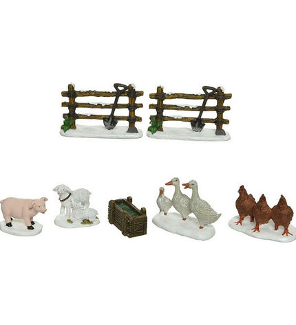 Set of farm animal toys including cows, pigs, and chickens from BigBuy Christmas, perfect for children's farm play set.