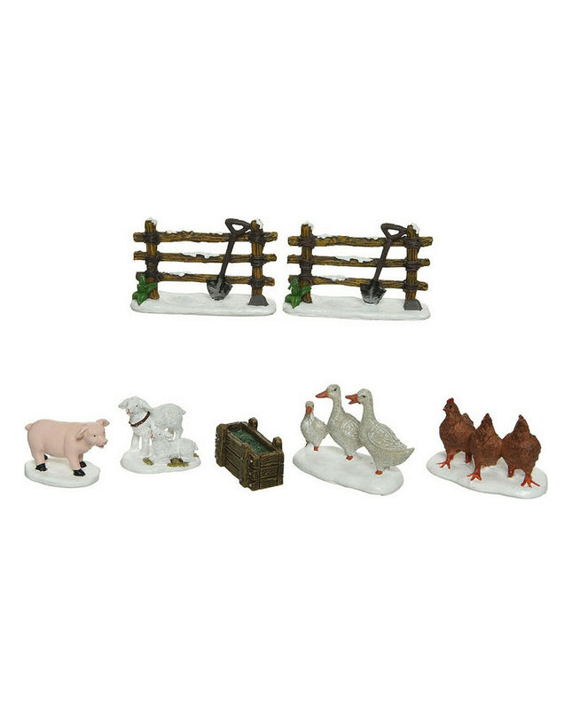 Set of farm animal toys including cows, pigs, and chickens from BigBuy Christmas, perfect for children's farm play set.