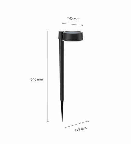 Philips Vynce solar garden light, black plastic, warm white 2700K, round shape, outdoor decorative lighting, 1 piece.