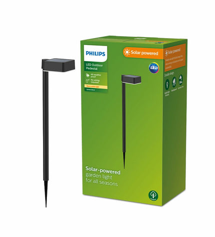 Philips Vynce solar garden light in black plastic, square shape, 1.5W warm white outdoor decoration for garden illumination
