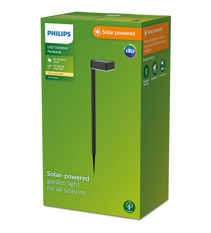 Philips Vynce solar garden light in black plastic, square shape, warm white 2700K, outdoor decor, 1 piece, 54 cm tall
