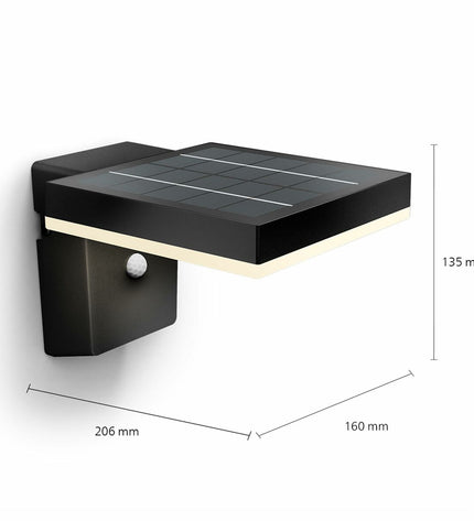Philips outdoor square garden wall lamp with 1.3W, 250 lumens, 3000K warm white light, ideal for exterior decor.