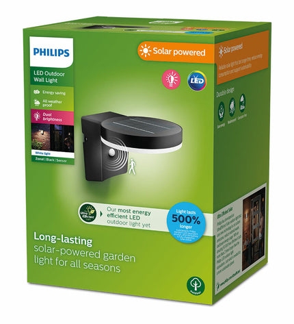 Philips circular outdoor garden wall lamp with 1.3W power, 250 lumens, warm 3000K light, perfect for exterior decor.