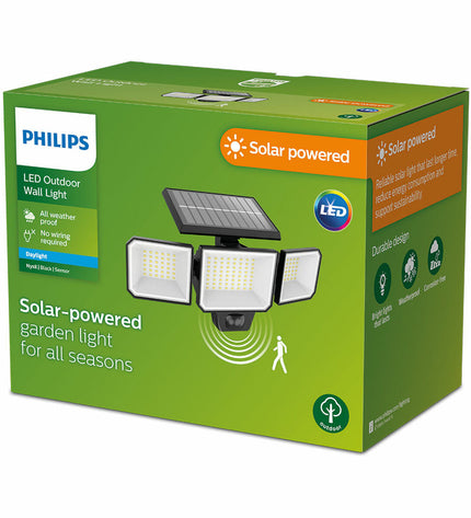 Philips solar-powered spotlight in black, 8.7W, 5000K, outdoor garden decoration, 29x11.7x16.8 cm, illuminated for outdoor lighting