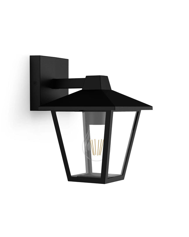 Philips Kinno black outdoor garden wall lamp with 25W aluminium E27 bulb holder for exterior decoration.