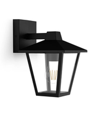 Philips Kinno black outdoor garden wall lamp with 25W aluminium E27 fitting, decorative exterior lighting for garden or patio.