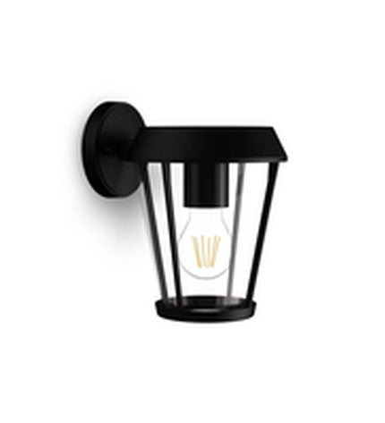 Philips Sunera black outdoor garden wall lamp with 25W aluminium E27 fitting, decorative exterior lighting for outdoor spaces.
