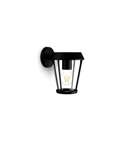 Philips Sunera black outdoor garden wall lamp with 25W aluminium E27 bulb socket for exterior decoration.