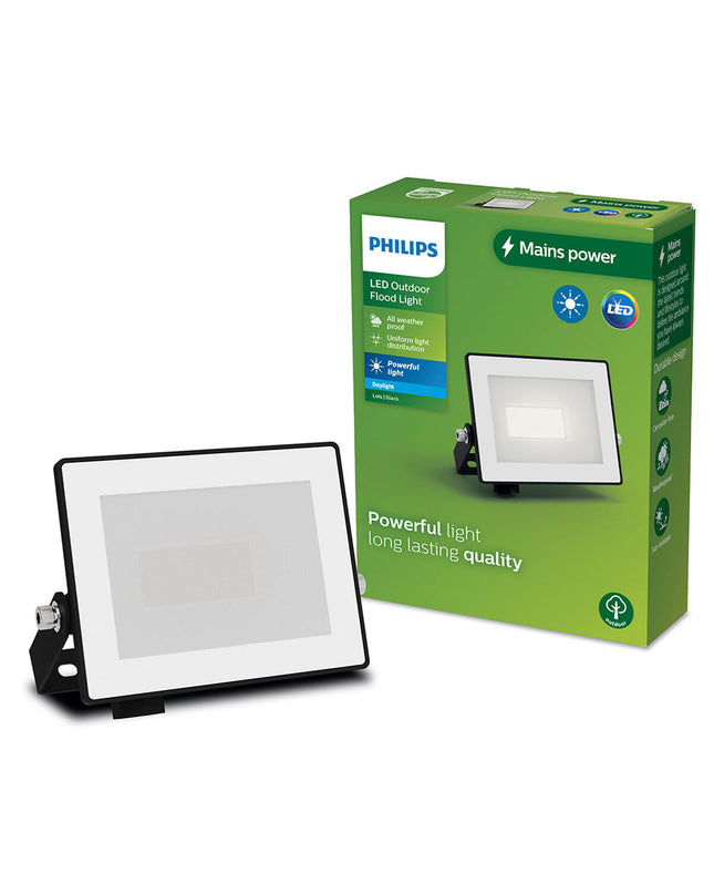 Philips black outdoor garden wall lamp with 10W LED and 950 lumens for outdoor decoration and lighting.