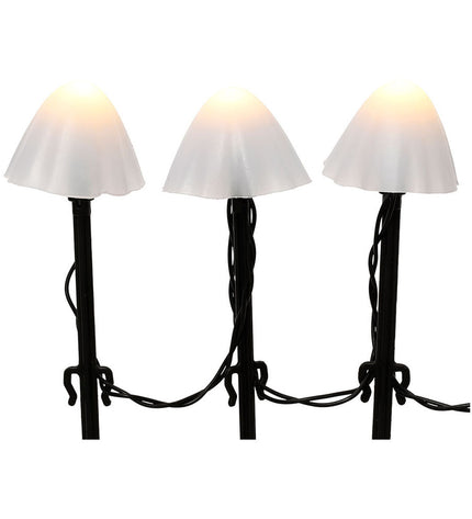 Set of 20 Lumineo decorative outdoor plant lights shaped like mini white mushrooms for garden decor.