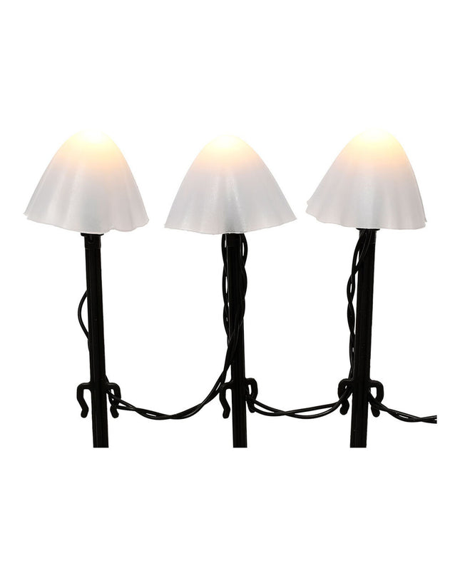 Set of 20 Lumineo decorative outdoor plant lights shaped like mini white mushrooms for garden decor.