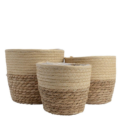Set of three Decoris jute baskets for home organization, measuring 20x20x17 cm, ideal for storage and decoration.