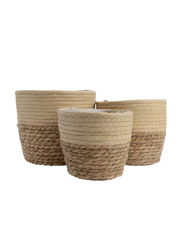 Set of three Decoris jute baskets for home organization, measuring 20x20x17 cm, ideal for storage and decoration.