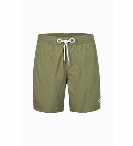 Dark green men's O'Neill Vert 16'' swim trunks, sport and outdoor watersport shorts, shown laid flat.