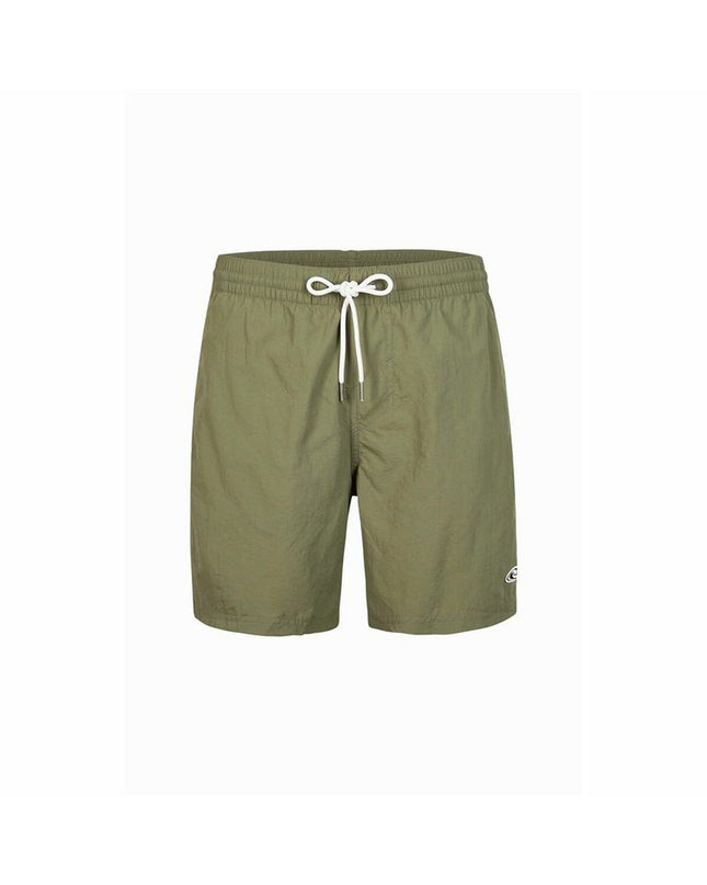 Dark green men's O'Neill Vert 16'' swim trunks, sport and outdoor watersport shorts, shown laid flat.