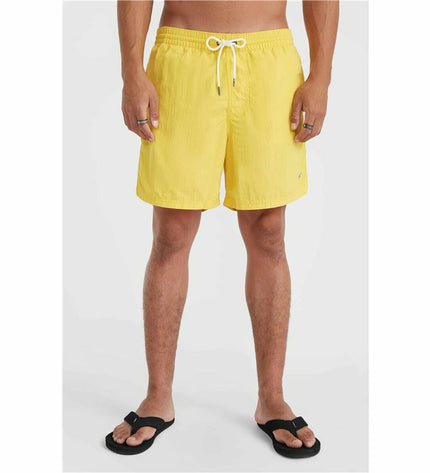 Yellow O'Neill men's swim trunks with 16-inch Vert style, suitable for watersports and outdoor activities.