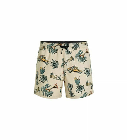 O'Neill men's swim trunks with Cali print, 15-inch length, suitable for watersport and outdoor activities, featuring vibrant design.