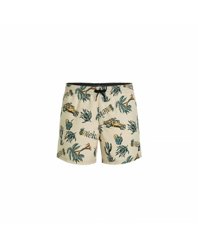 O'Neill men's swim trunks with Cali print, 15-inch length, suitable for watersport and outdoor activities, featuring vibrant design.