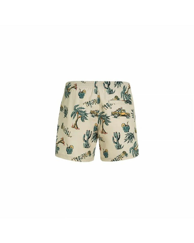 O'Neill men's swim trunk with Cali print, 15-inch length, designed for watersport and outdoor activities, featuring vibrant mixed patterns.