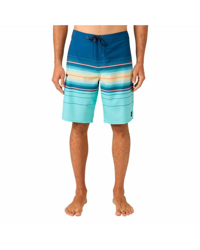 Blue O'Neill Hyperfreak Heat Stripe 21" men's swim trunks for watersports, featuring vibrant stripe design and quick-dry fabric.