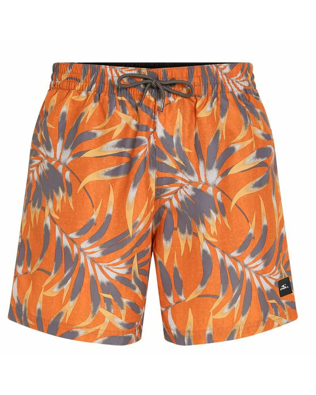 O'Neill Cali Floral men's 16-inch orange swim shorts for water sports with a vibrant floral pattern.