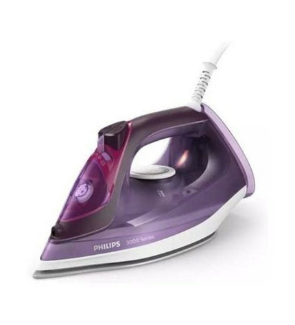 Philips DST3041/30 steam iron with 2600W power, shown with water tank and steam nozzle, ideal for household ironing tasks.