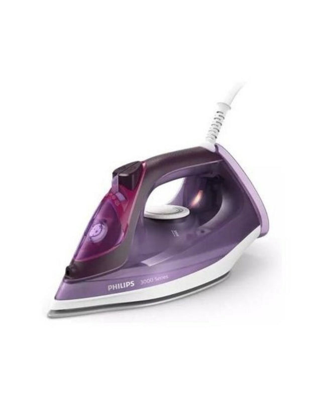 Philips DST3041/30 steam iron with 2600W power, shown with water tank and steam nozzle, ideal for household ironing tasks.