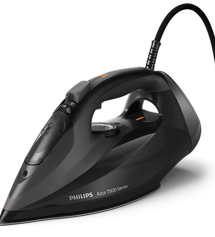 Philips DST7511/80 steam iron with adjustable controls and water reservoir, designed for home ironing tasks.