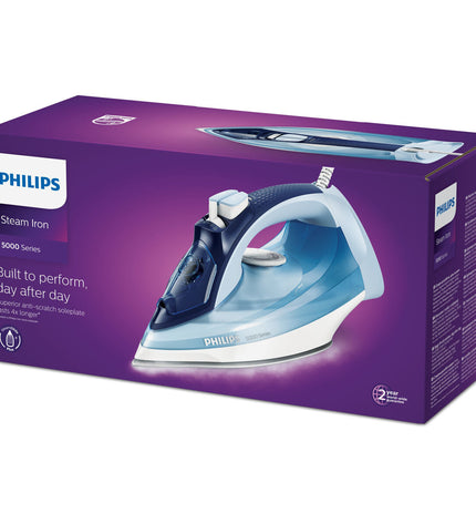 Philips DST5030/20 steam iron with ergonomic handle and digital display, designed for home ironing and garment care.