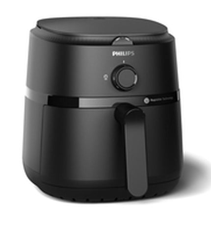 Black Philips air fryer with 1500W power, compact design, and digital controls for healthy frying and cooking at home.