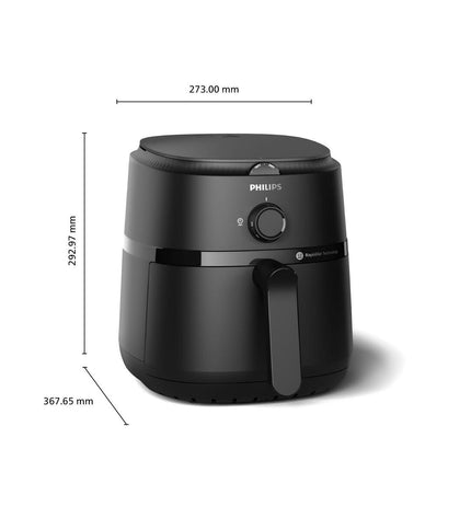 Black Philips air fryer with 1500W power, compact electric kitchen appliance for healthy frying and cooking.