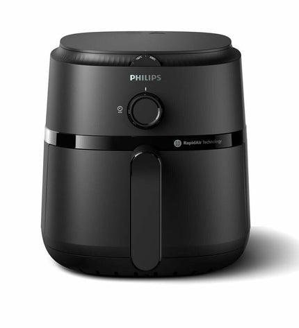 Black Philips air fryer with 1500W power, compact electric kitchen appliance for healthy frying and cooking.