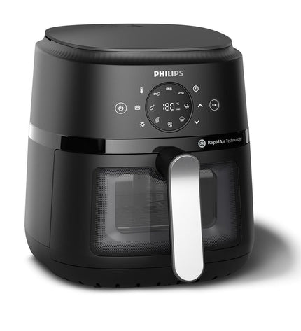 Philips NA221/00 air fryer in black and silver, 1500W, compact kitchen appliance with 4.2L capacity for healthy frying.