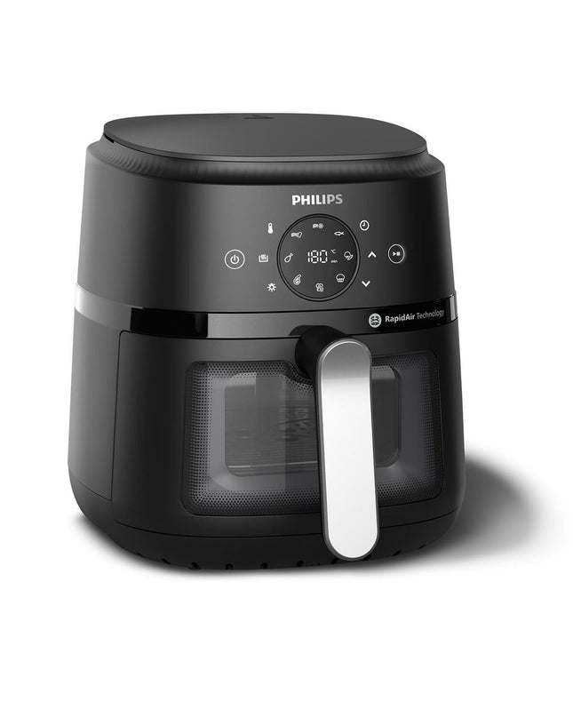 Philips NA221/00 air fryer in black and silver, 1500W, compact kitchen appliance with 4.2L capacity for healthy frying.